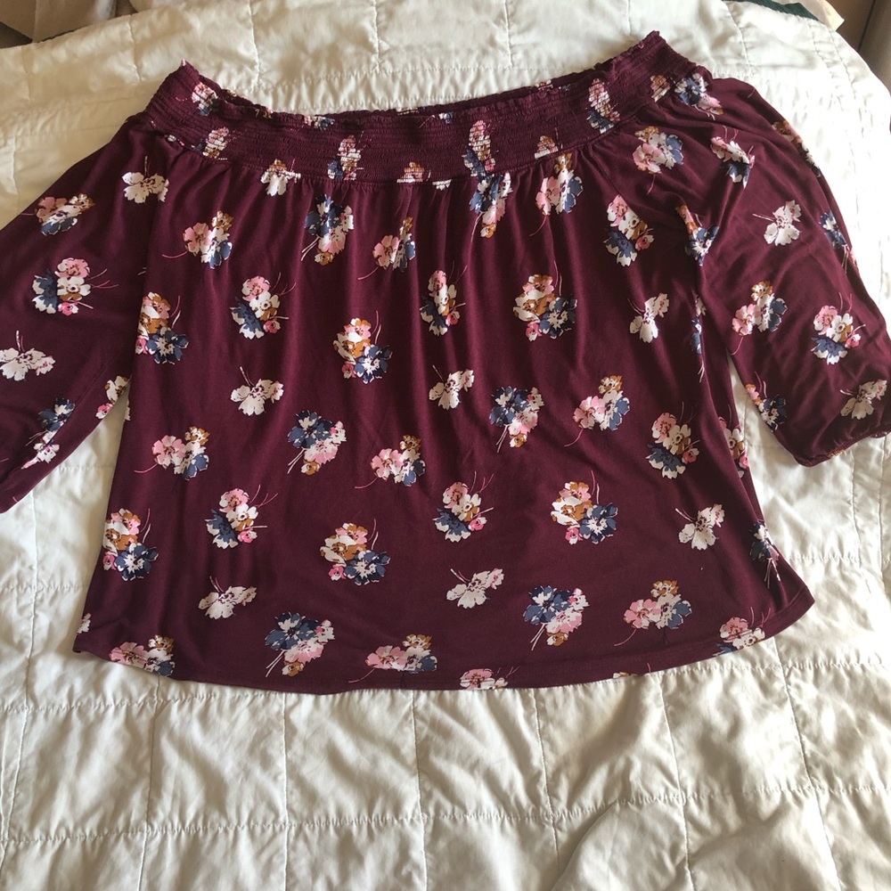 Old Navy XL Burgundy floral off the shoulder top